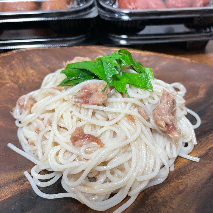 【メイン】梅ツナパスタ!夏に塩分補給できます